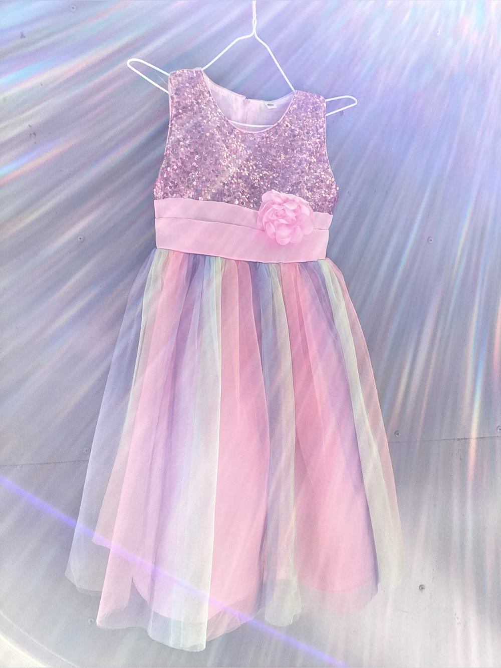 160 14 Rainbow Tutu Maxi Gown Sleeveless Sparkle Top Bodice